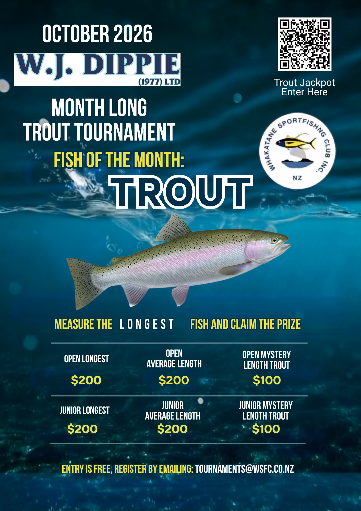 Whakatane Sport Fishing Club monthly competition poster. This moth Trout.